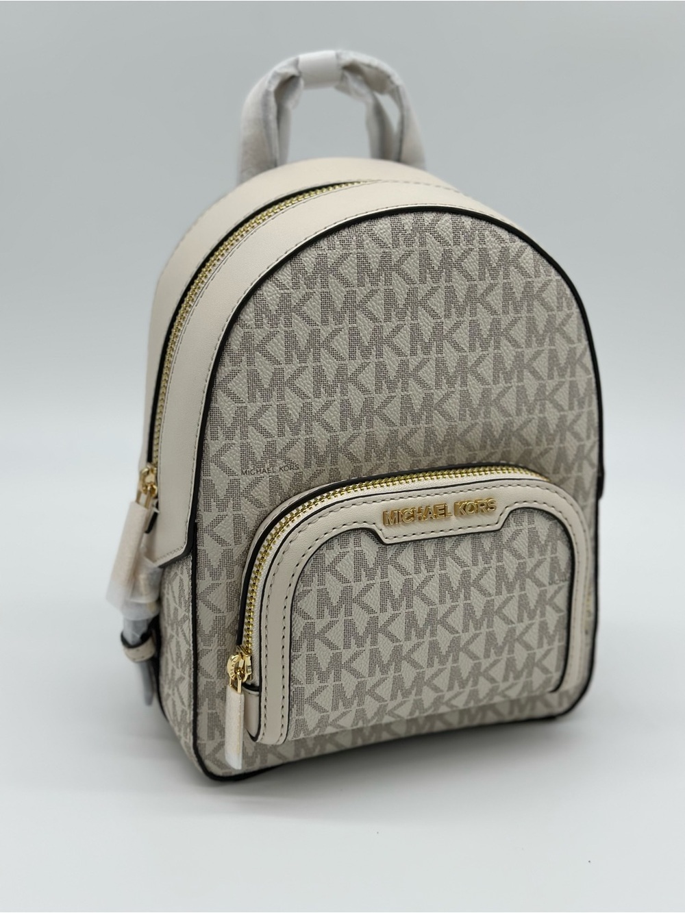 Michael Kors Cream Beige Signature Mini Backpack with Gold Hardware